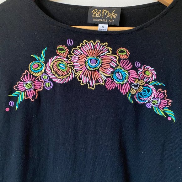 Bob Mackie Wearable Art long sleeve shirt embroidered flowers bright colors S - Picture 3 of 8